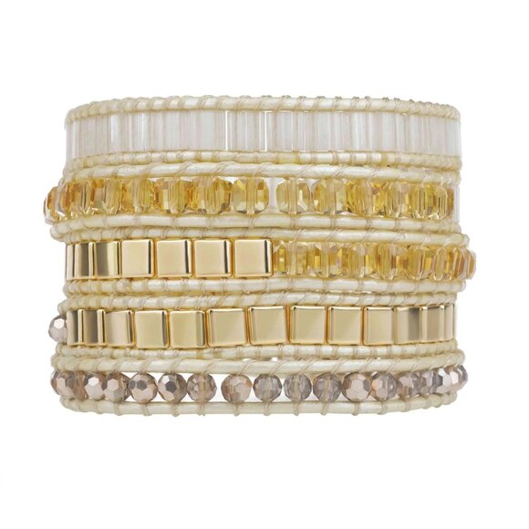 Victoria Emerson - Square Gold Beads with Tila and Amber Crystals Wrap B…